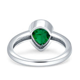 Bezel Set 9mmX7mm Pear Engagement Ring Cubic Zirconia 925 Sterling Silver
