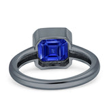 Bezel Set 7mmX7mm Asscher Engagement Ring Cubic Zirconia 925 Sterling Silver