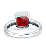 Bezel Set 7mmX7mm Asscher Engagement Ring Cubic Zirconia 925 Sterling Silver