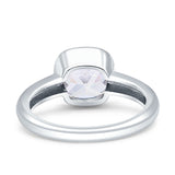 Bezel Set 7mmX7mm Cushion Engagement Ring Cubic Zirconia 925 Sterling Silver