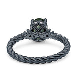 Hidden Halo Twisted Rope Oval Natural Green Moss Agate Engagement Ring