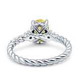 Twisted Rope Hidden Halo Oval Engagement Ring Cubic Zirconia 925 Sterling Silver