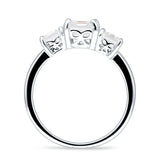 Asscher Cut Engagement Ring Three Stone Cubic Zirconia 925 Sterling Silver