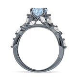 Round Infinity Marquise Vintage Style Floral Ring Natural Aquamarine 925 Sterling Silver
