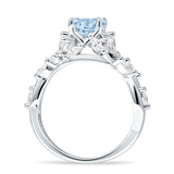 Round Infinity Marquise Vintage Style Floral Ring Natural Aquamarine 925 Sterling Silver