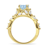 Round Infinity Marquise Vintage Style Floral Ring Natural Aquamarine 925 Sterling Silver