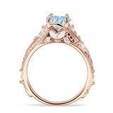 Round Engagement Ring Split Shank Natural Aquamarine 925 Sterling Silver