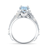 Round Engagement Ring Split Shank Natural Aquamarine 925 Sterling Silver