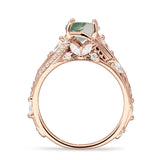 Round Engagement Ring Split Shank Natural Green Moss Agate 925 Sterling Silver
