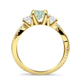Three Stone Round Natural Green Amethyst Prasiolite Ring 925 Sterling Silver