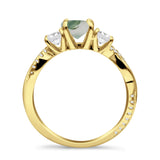 Three Stone Round Natural Green Moss Agate Ring 925 Sterling Silver