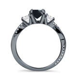 Three Stone Round Natural Black Onyx Ring 925 Sterling Silver