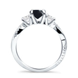 Three Stone Round Natural Black Onyx Ring 925 Sterling Silver