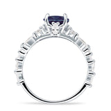 Round Lab Alexandrite Pear Teardrop Engagement Ring 925 Sterling Silver