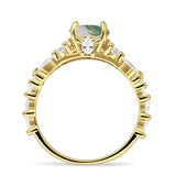 Round Natural Green Moss Agate Pear Teardrop Engagement Ring 925 Sterling Silver