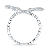 Beaded Band Milgrain Butterfly Finger Ring Cubic Zirconia 925 Sterling Silver