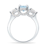 Three Stone Round Pear Teardrop Cubic Zirconia Trilogy Engagement Ring 925 Sterling Silver