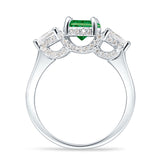 Three Stone Round Pear Teardrop Cubic Zirconia Trilogy Engagement Ring 925 Sterling Silver