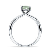Solitaire Round Split Shank Ring Natural  Green Amethyst Prasiolite 925 Sterling Silver