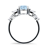Three Stone Round Natural Aquamarine Vintage Style Ring 925 Sterling Silver