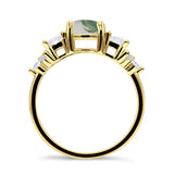 Three Stone Round Natural Green Moss Agate Vintage Style Ring 925 Sterling Silver