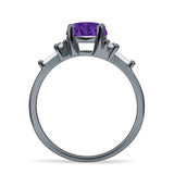 Round Vintage Style Ring Baguette Cubic Zirconia 925 Sterling Silver