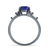 Round Vintage Style Ring Baguette Cubic Zirconia 925 Sterling Silver