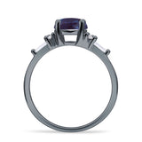 Round Lab Alexandrite Vintage Style Ring Baguette 925 Sterling Silver