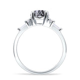 Round Natural Rutilated Quartz Vintage Style Ring Baguette 925 Sterling Silver