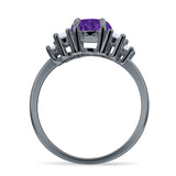 Round Graduating Baguette Cubic Zirconia Ring 925 Sterling Silver