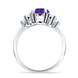 Round Graduating Baguette Cubic Zirconia Ring 925 Sterling Silver