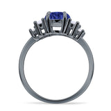 Round Graduating Baguette Cubic Zirconia Ring 925 Sterling Silver