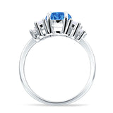 Round Graduating Baguette Cubic Zirconia Ring 925 Sterling Silver