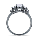 Round Graduating Baguette Cubic Zirconia Ring 925 Sterling Silver
