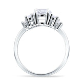 Round Graduating Baguette Cubic Zirconia Ring 925 Sterling Silver