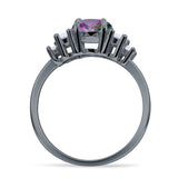 Round Graduating Baguette Cubic Zirconia Ring 925 Sterling Silver