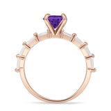 Petite Round Solitaire Ring Baguette Cubic Zirconia 925 Sterling