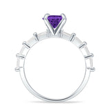 Petite Round Solitaire Ring Baguette Cubic Zirconia 925 Sterling