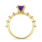 Petite Round Solitaire Ring Baguette Cubic Zirconia 925 Sterling