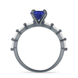 Petite Round Solitaire Ring Baguette Cubic Zirconia 925 Sterling