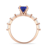Petite Round Solitaire Ring Baguette Cubic Zirconia 925 Sterling