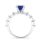 Petite Round Solitaire Ring Baguette Cubic Zirconia 925 Sterling