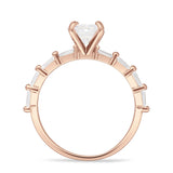 Petite Round Solitaire Ring Baguette Cubic Zirconia 925 Sterling