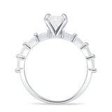 Petite Round Solitaire Ring Baguette Cubic Zirconia 925 Sterling