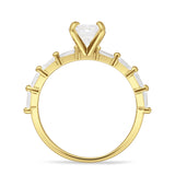 Petite Round Solitaire Ring Baguette Cubic Zirconia 925 Sterling