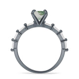 Solitaire Baguette Round Natural Green Moss Agate Engagement Ring 925 Sterling Silver
