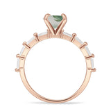 Solitaire Baguette Round Natural Green Moss Agate Engagement Ring 925 Sterling Silver