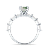 Solitaire Baguette Round Natural Green Moss Agate Engagement Ring 925 Sterling Silver