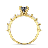 Solitaire Baguette Round Natural Rutilated Quartz Engagement Ring 925 Sterling Silver