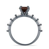 Solitaire Baguette Round Natural Smoky Quartz Engagement Ring 925 Sterling Silver